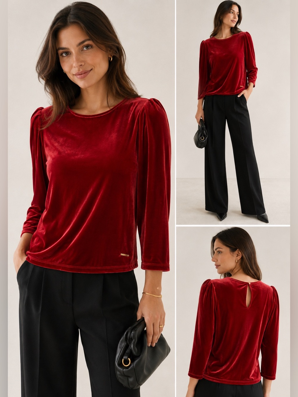 Anne Klein Red Velvet Crewneck Top